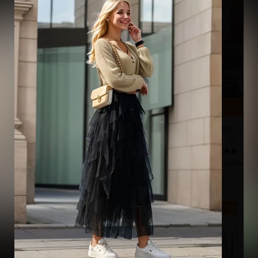 Fluffy Mesh Tutu Skirt - Fashionable Casual Style - Rich Solid Tulle - Picture 3 of 9
